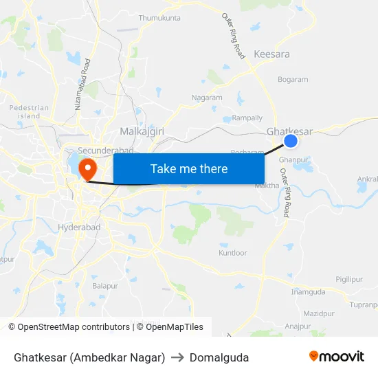 Ghatkesar (Ambedkar Nagar) to Domalguda map