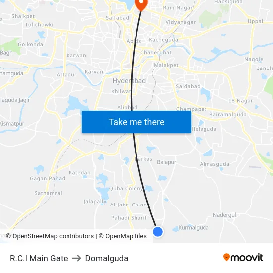 R.C.I Main Gate to Domalguda map