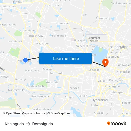 Khajaguda to Domalguda map
