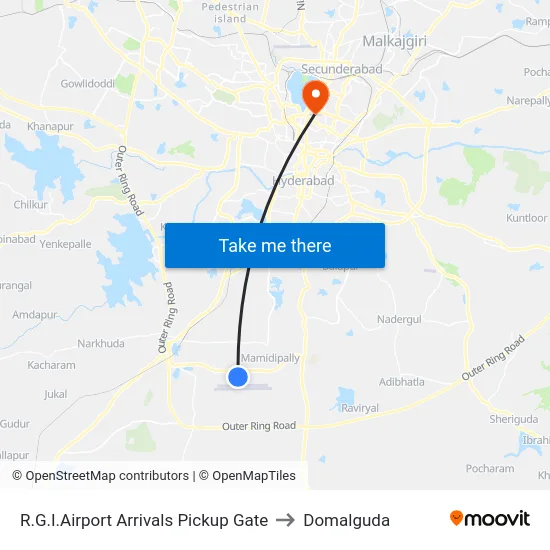 R.G.I.Airport Arrivals Pickup Gate to Domalguda map