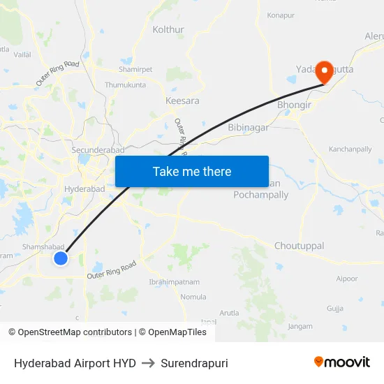 Hyderabad Airport HYD to Surendrapuri map