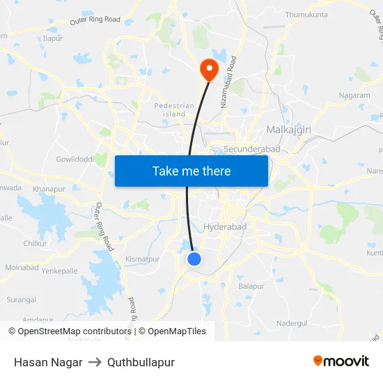 Hasan Nagar to Quthbullapur map