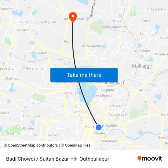 Badi Chowdi / Sultan Bazar to Quthbullapur map