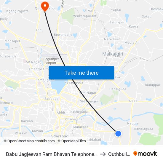 Babu Jagjeevan Ram Bhavan Telephone Colony Arch to Quthbullapur map