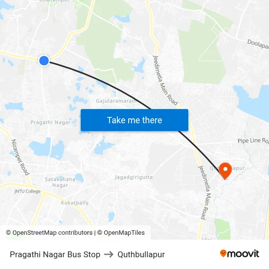 Pragathi Nagar Bus Stop to Quthbullapur map