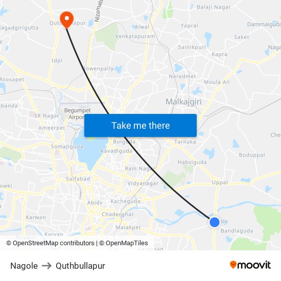 Nagole to Quthbullapur map