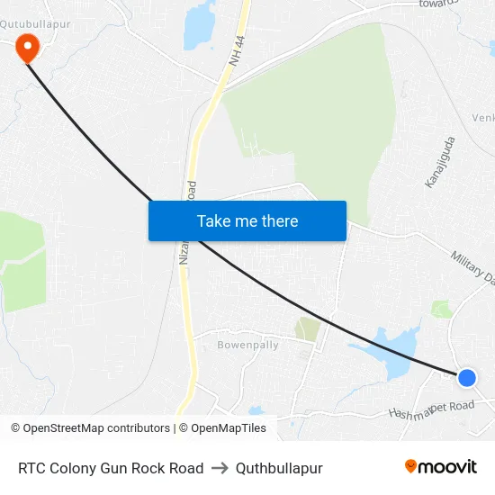 RTC Colony Gun Rock Road to Quthbullapur map