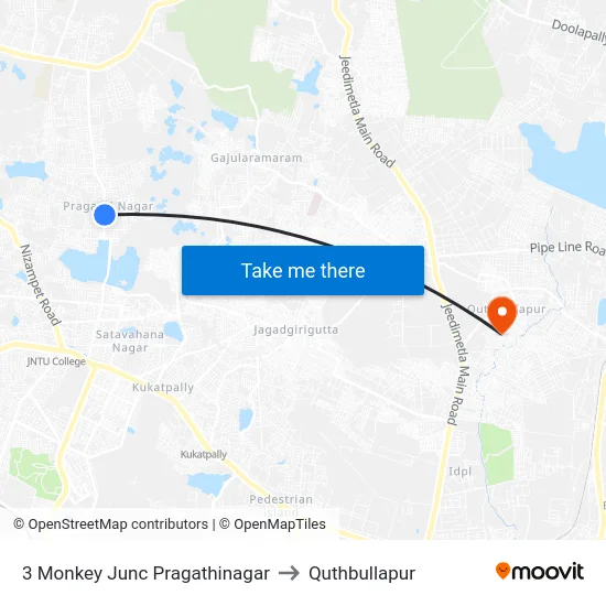3 Monkey Junc Pragathinagar to Quthbullapur map