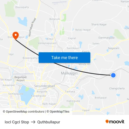 Iocl Cgcl Stop to Quthbullapur map