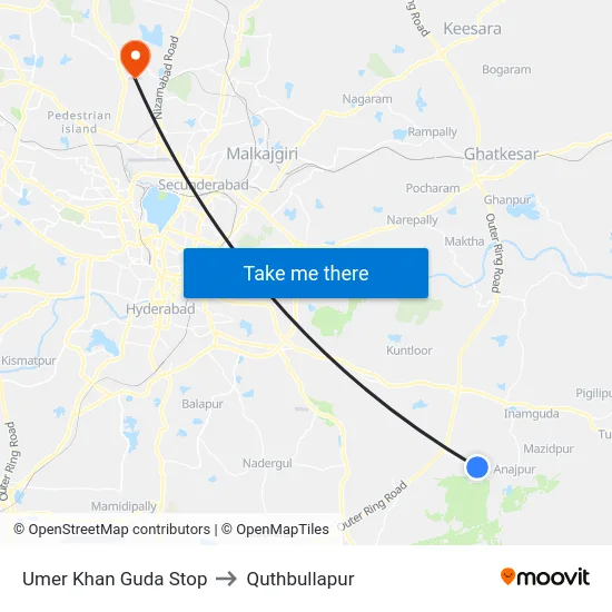 Umer Khan Guda Stop to Quthbullapur map