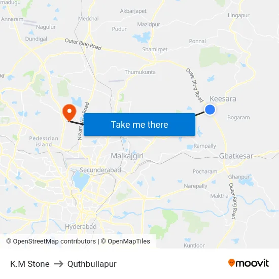 K.M Stone to Quthbullapur map