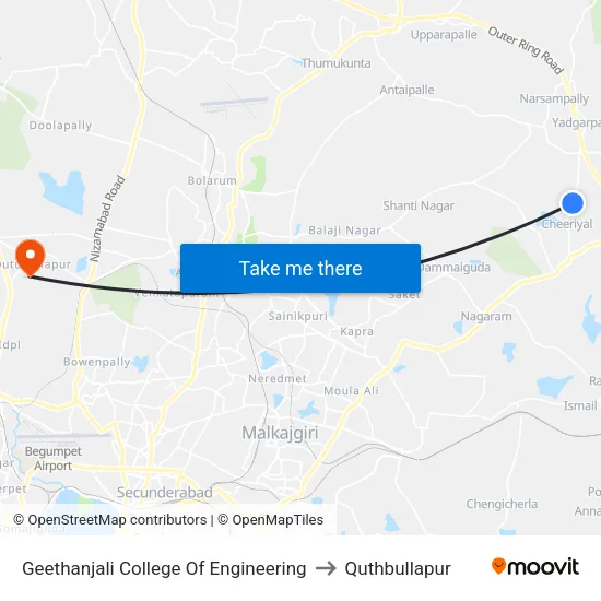 Geethanjali College Of Engineering to Quthbullapur map