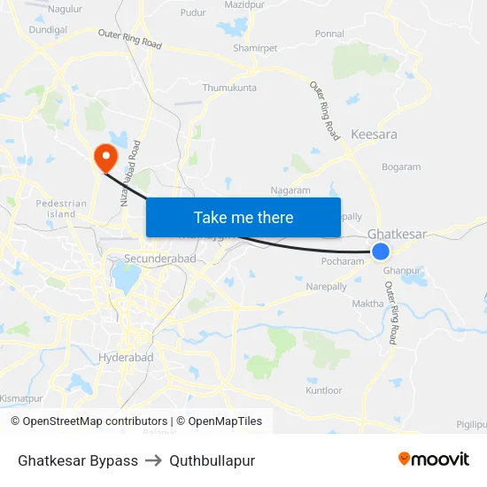 Ghatkesar Bypass to Quthbullapur map