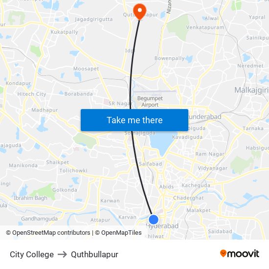 City College to Quthbullapur map