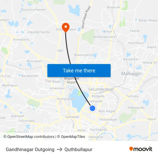 Gandhinagar Outgoing to Quthbullapur map