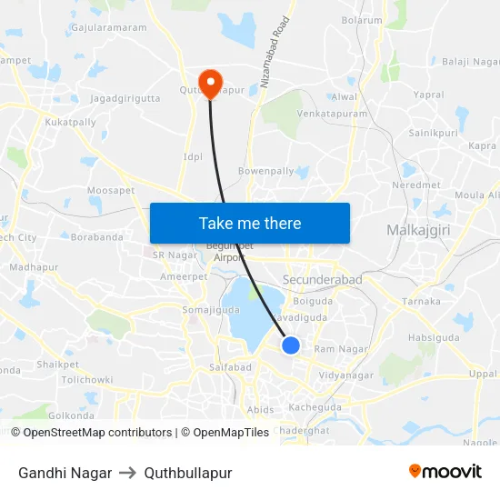 Gandhi Nagar to Quthbullapur map