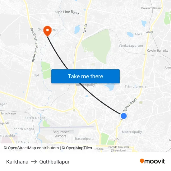 Karkhana to Quthbullapur map