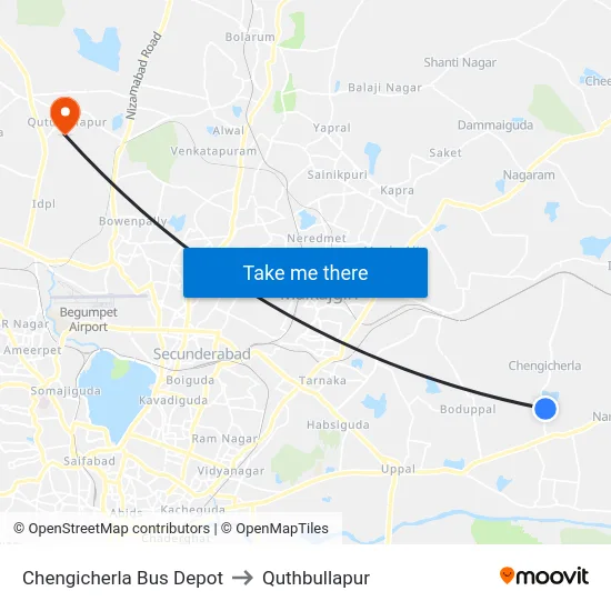 Chengicherla Bus Depot to Quthbullapur map
