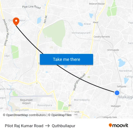 Pilot Raj Kumar Road to Quthbullapur map