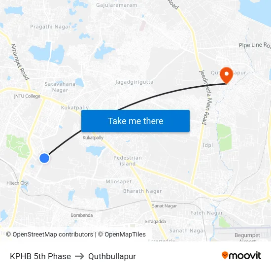 KPHB 5th Phase to Quthbullapur map