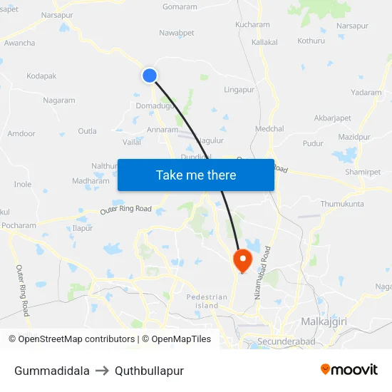 Gummadidala to Quthbullapur map