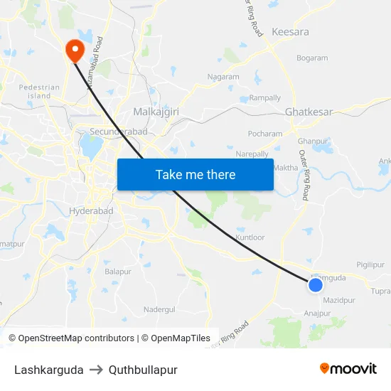 Lashkarguda to Quthbullapur map