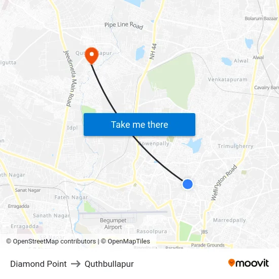Diamond Point to Quthbullapur map