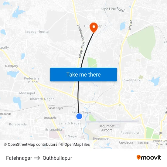 Fatehnagar to Quthbullapur map