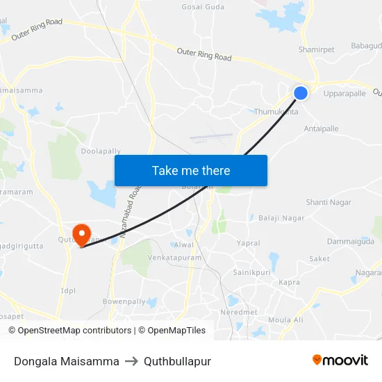 Dongala Maisamma to Quthbullapur map