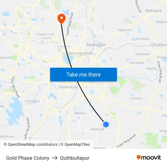 Gold Phase Colony to Quthbullapur map