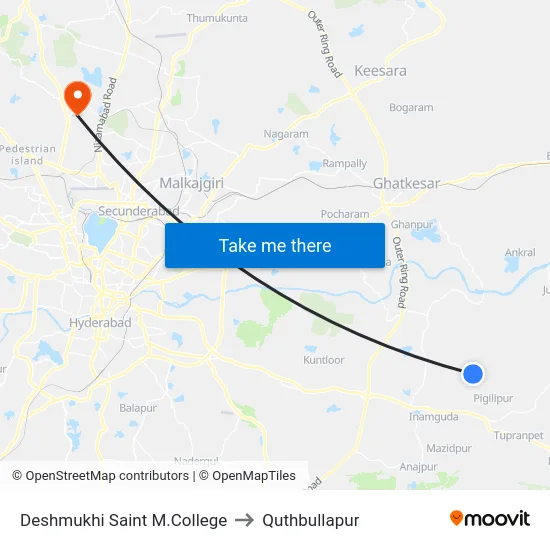 Deshmukhi Saint M.College to Quthbullapur map