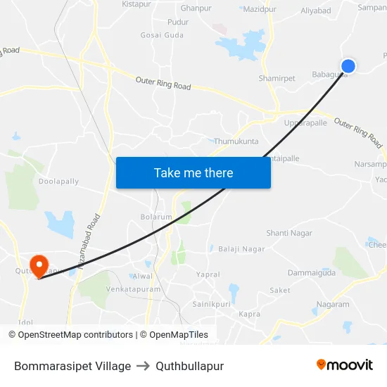 Bommarasipet Village to Quthbullapur map