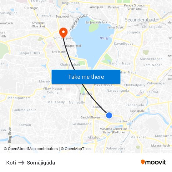 Koti to Somājigūda map