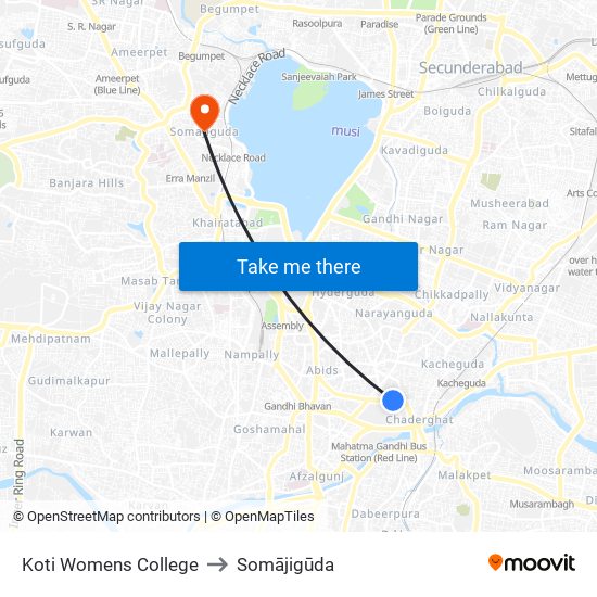 Koti Womens College to Somājigūda map