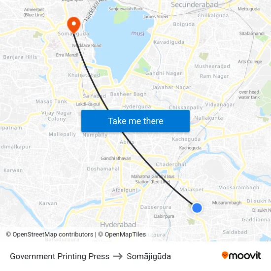 Government Printing Press to Somājigūda map