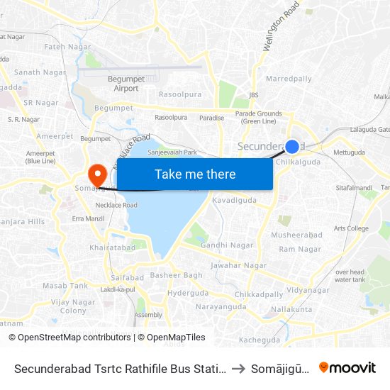 Secunderabad Tsrtc Rathifile Bus Station to Somājigūda map