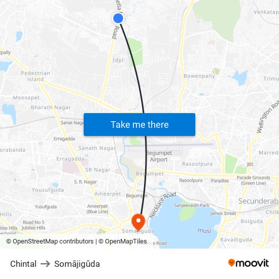 Chintal to Somājigūda map