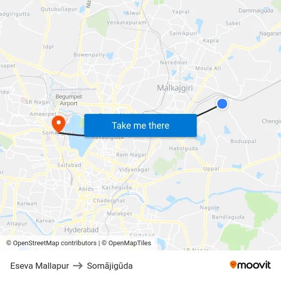 Eseva Mallapur to Somājigūda map