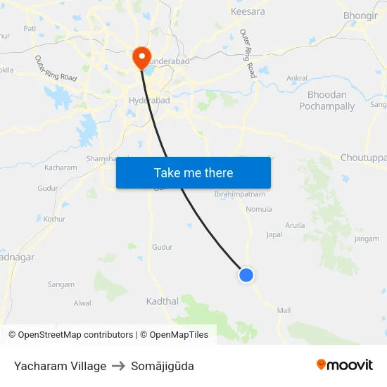 Yacharam Village to Somājigūda map