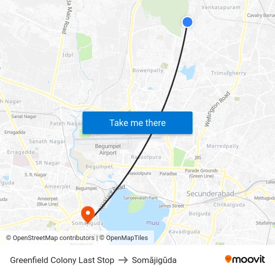 Greenfield Colony Last Stop to Somājigūda map