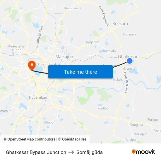 Ghatkesar Bypass Junction to Somājigūda map