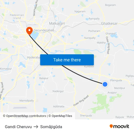 Gandi Cheruvu to Somājigūda map
