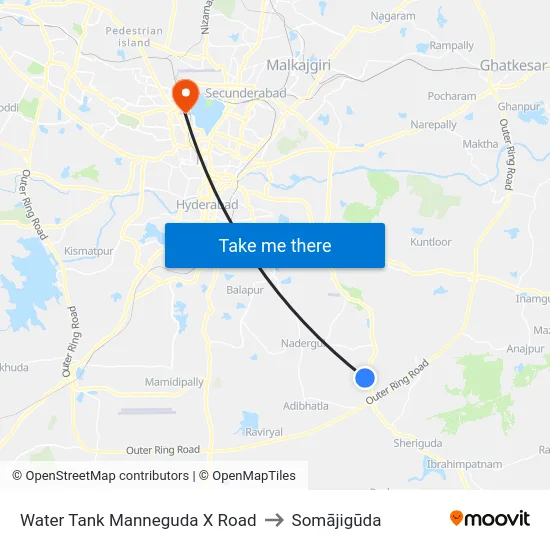 Water Tank Manneguda X Road to Somājigūda map