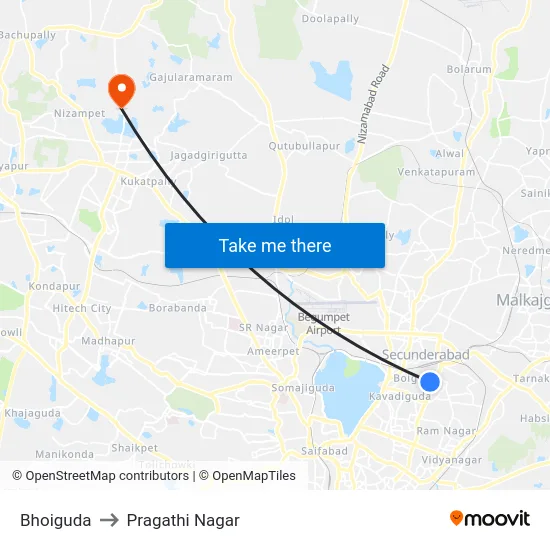 Bhoiguda to Pragathi Nagar map