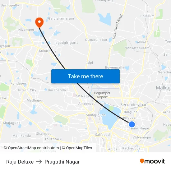Raja Deluxe to Pragathi Nagar map