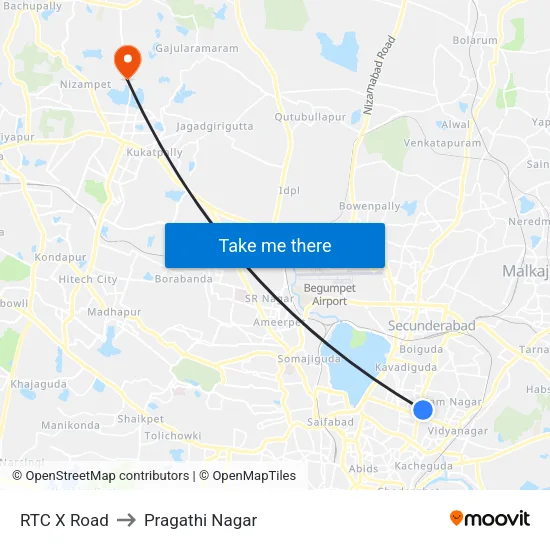 RTC X Road to Pragathi Nagar map