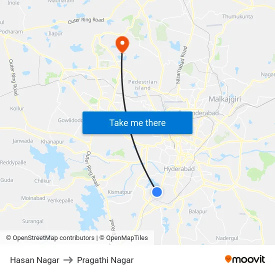 Hasan Nagar to Pragathi Nagar map