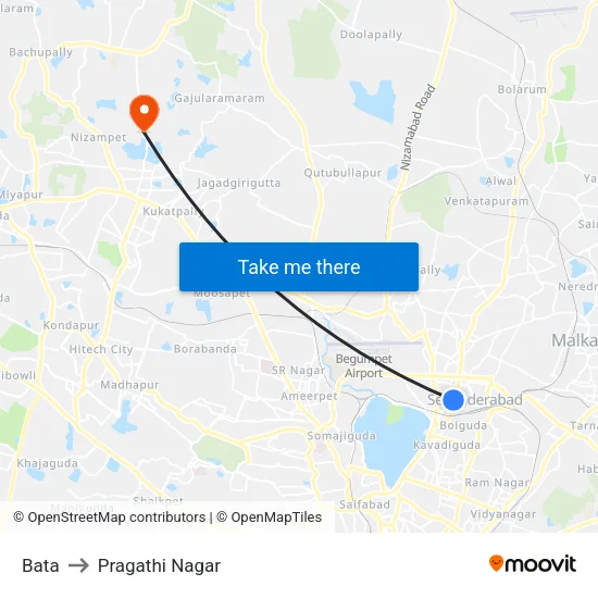 Bata to Pragathi Nagar map