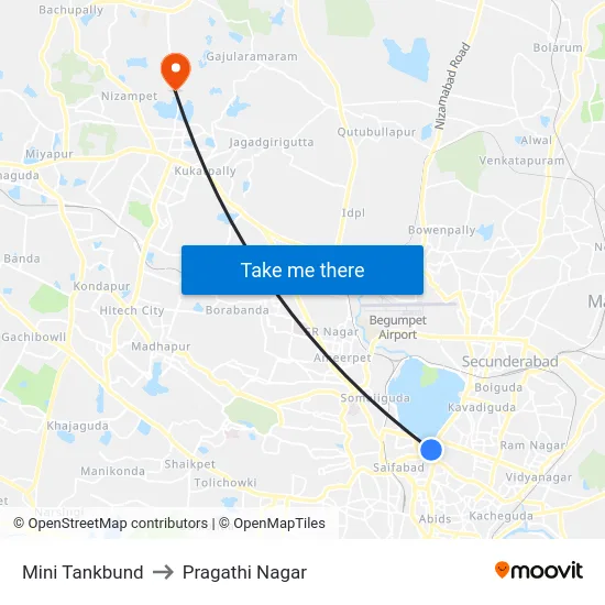 Mini Tankbund to Pragathi Nagar map