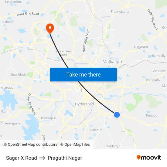 Sagar X Road to Pragathi Nagar map